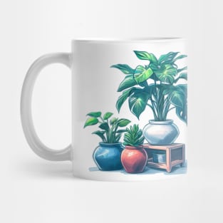 Pastel Houseplant Collection - Blue Border - Potted Plants Mug